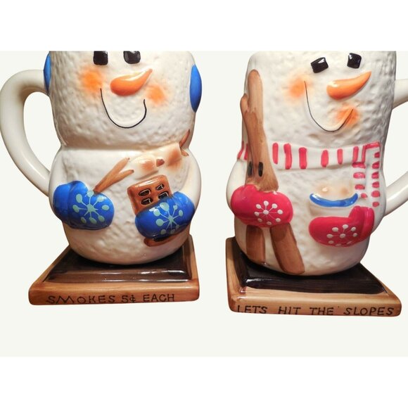 Vintage Snowman Ceramic Hot Chocolate Mugs Set Of 2 - Picture 2 of 8